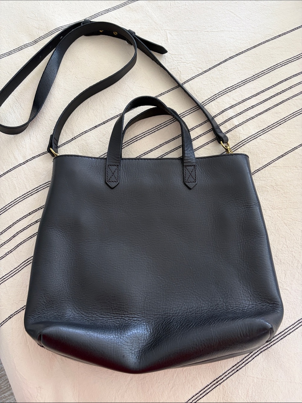 Madewell Black Leather Tote with Detachable Crossbody Strap
